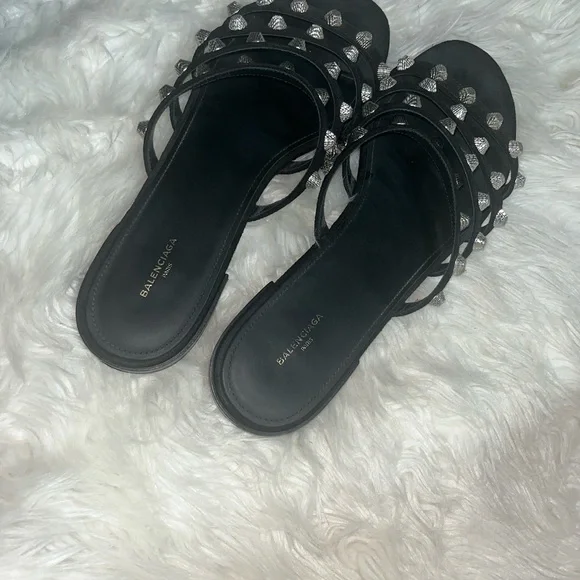 Balenciaga Black and Silver Studded Sandals - Picture 2 of 8